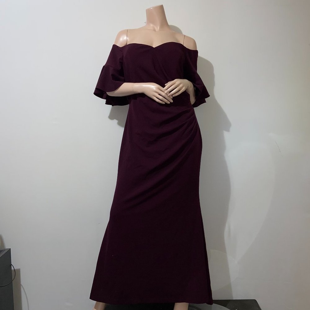 CALVIN KLEIN PURPLE ELEGANT OFF SHOULDER MAXI DRESS - 14